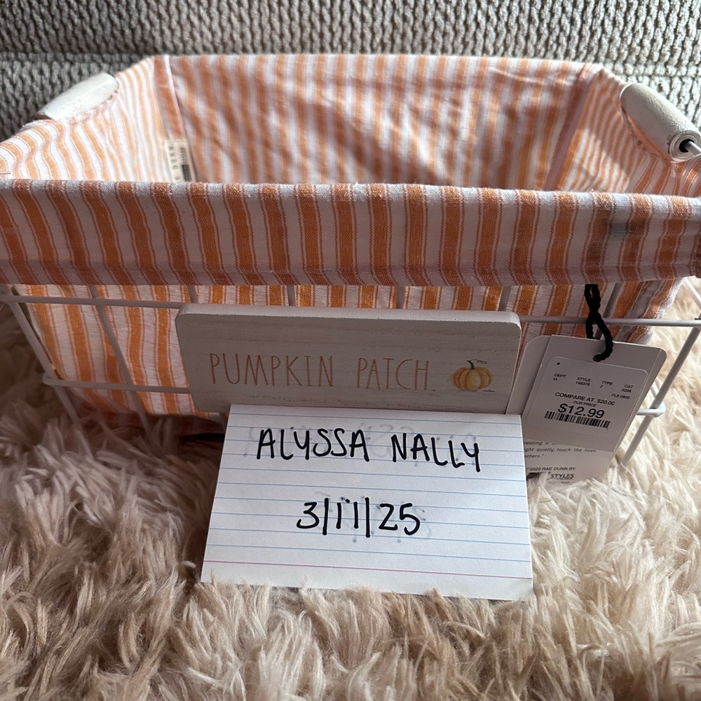 Orange and White Striped Storage Basket